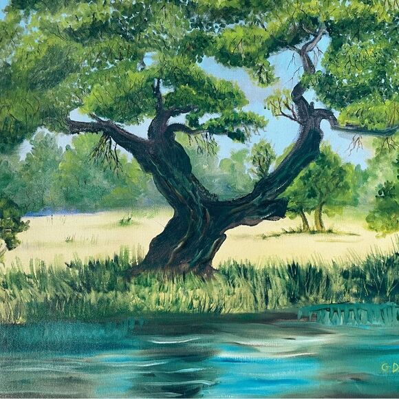 Texas Hill Country Tree by the Lake House Giclee Painting Canvas - Picture 2 of 7